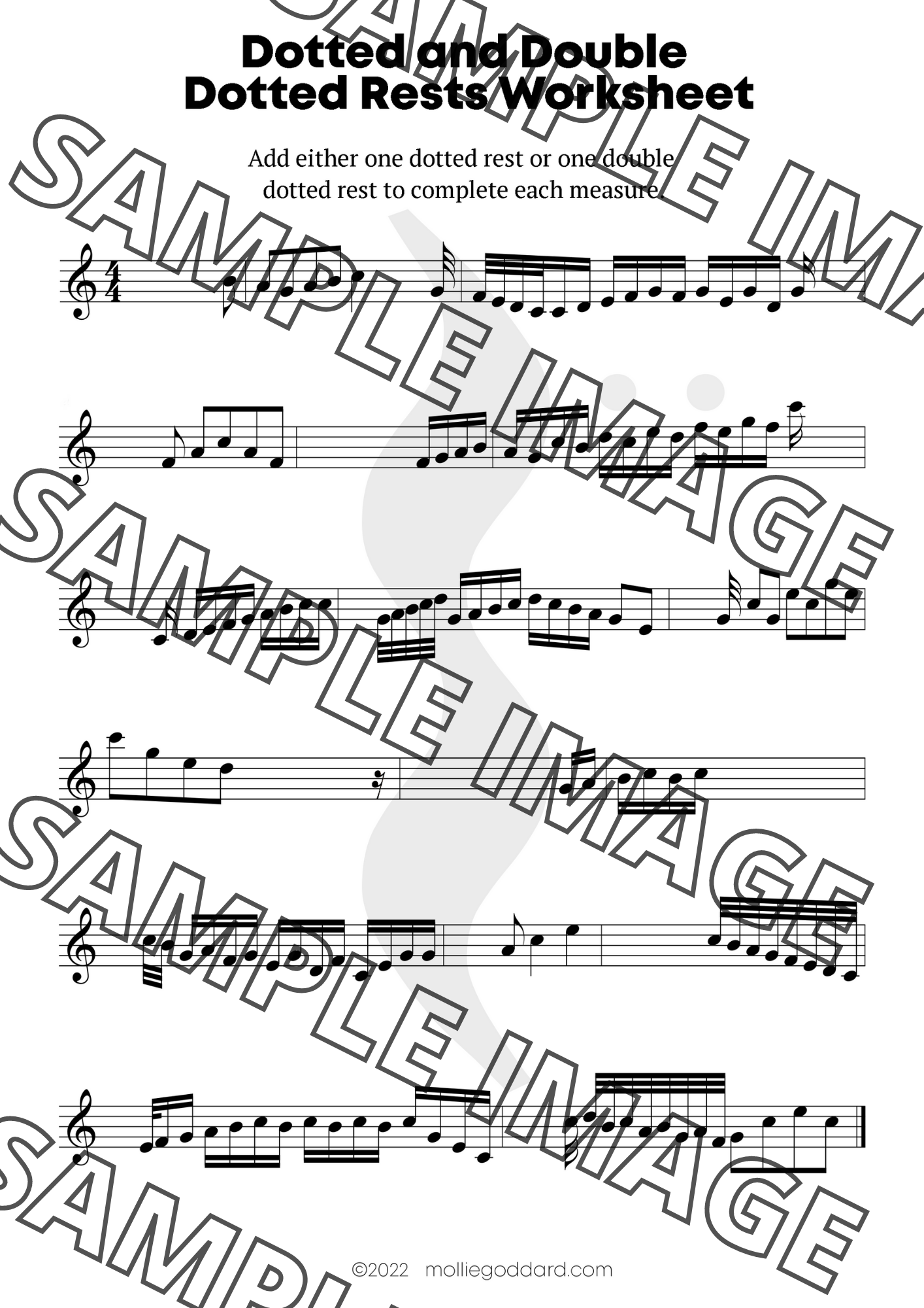 Dotted and Double Dotted Rests Worksheet